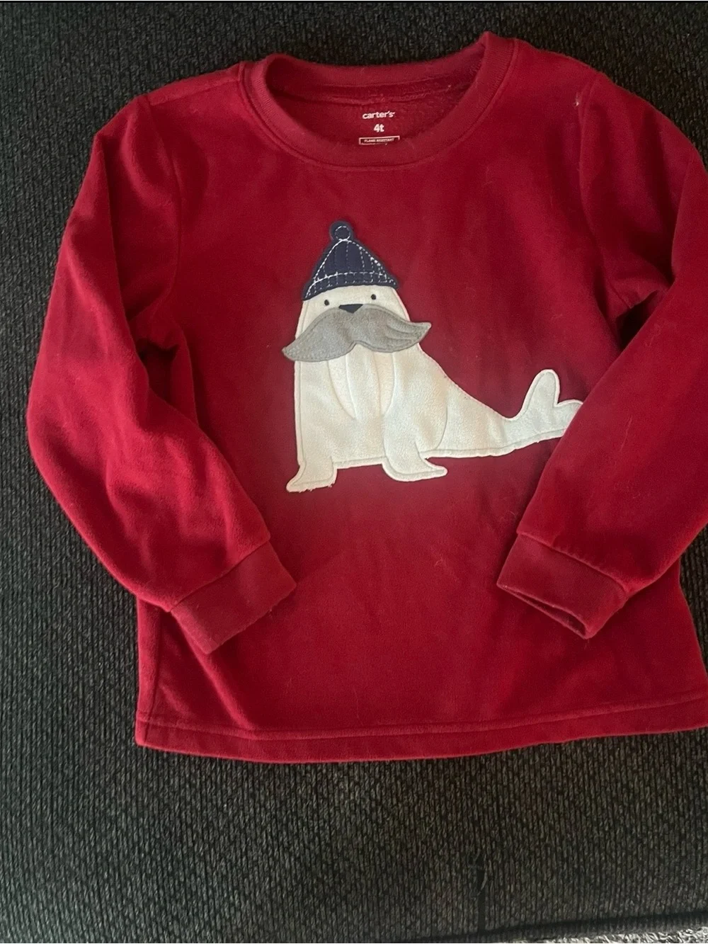 Carter's Red Long-Sleeve Top with White Seal Appliqué - Pajama set